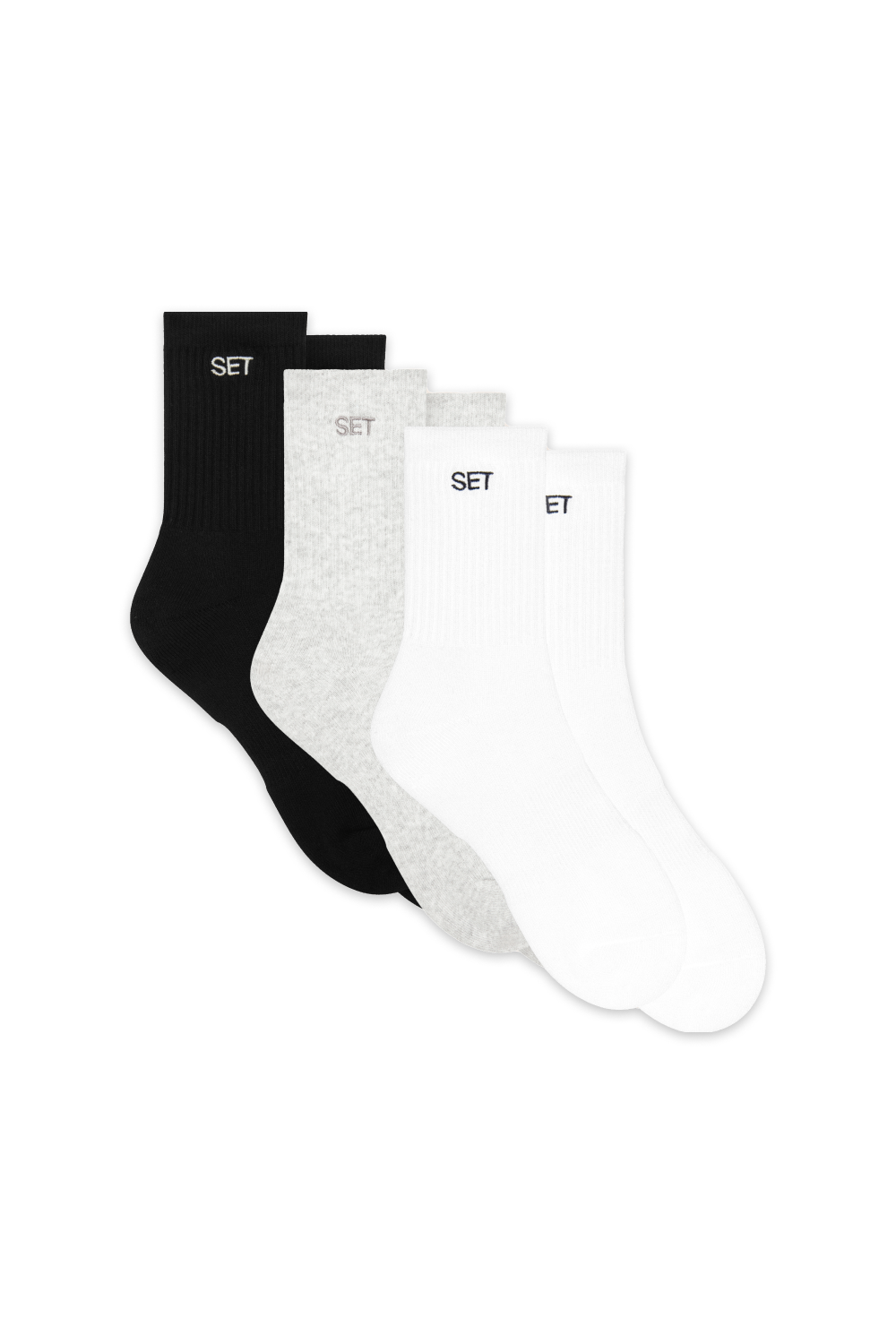 Normale Socken (3er-Pack) – Weiß/Grau meliert/Onyx